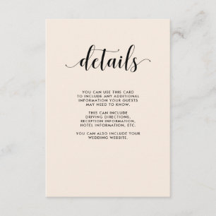 Tarjeta De Recepción Elegante Boda de Rubor Detalles del invitado