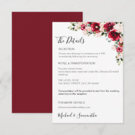 Tarjeta De Recepción Elegante Boda de Rubor y rosas rojas