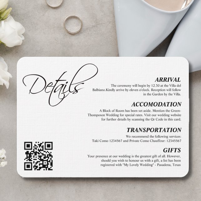 Tarjeta De Recepción Elegante Boda de script simple Detalles del código (Subido por el creador)