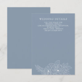 Tarjeta De Recepción Elegante Boda de sketch floral Dusty Blue Minimal