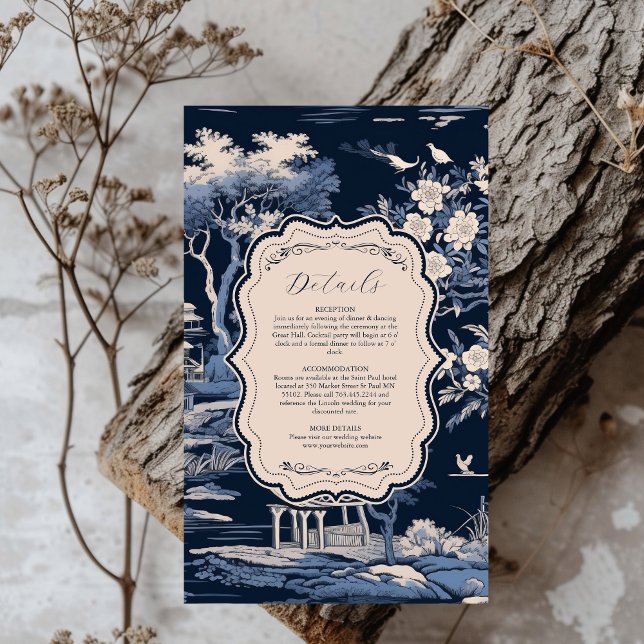 Tarjeta De Recepción Elegante Boda de tela azul de Jouy (Subido por el creador)