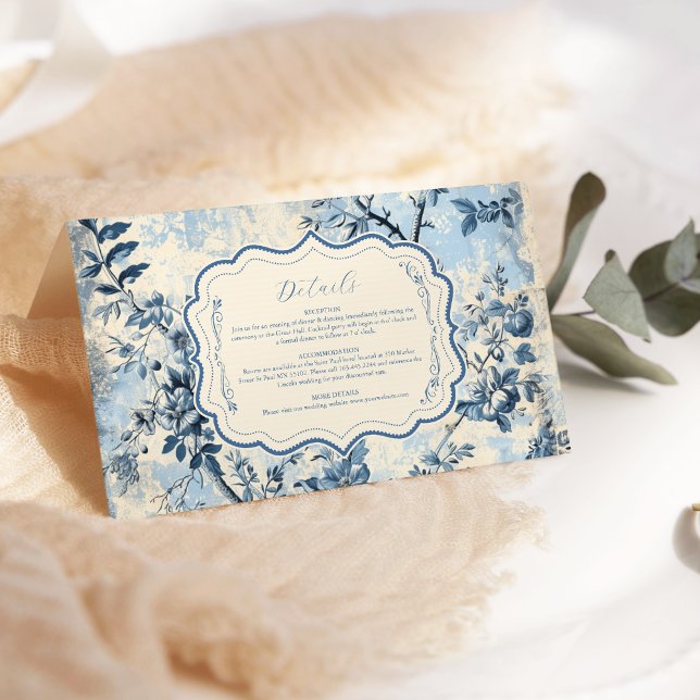 Tarjeta De Recepción Elegante Boda de tela azul de Jouy (Subido por el creador)