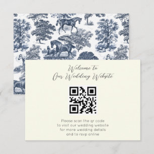 Tarjeta De Recepción Elegante Boda de tela de caballo azul de época