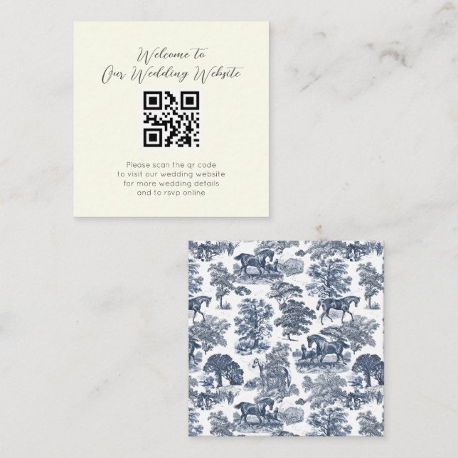 Tarjeta De Recepción Elegante Boda de tela de caballo azul de época (Anverso / Reverso)