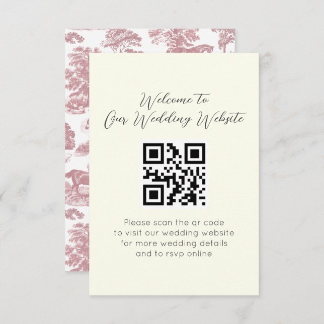 Tarjeta De Recepción Elegante Boda de tela de caballo rosa de época (Anverso / Reverso)