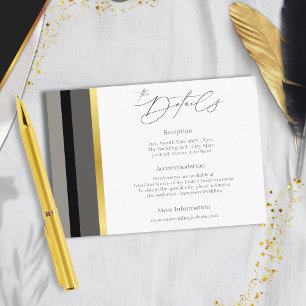Tarjeta De Recepción Elegante Boda de tipografía de rayas de oro gris n