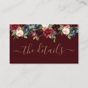 Tarjeta De Recepción Elegante Boda de tono rojo borgoñona floral