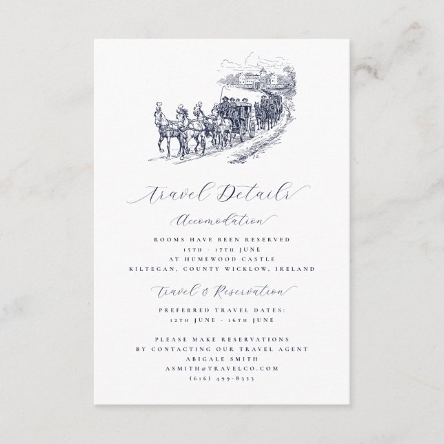 Tarjeta De Recepción Elegante Boda de transporte por caballos Detalles  (Anverso)