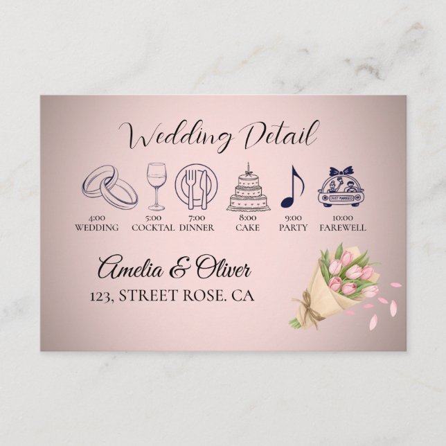 Tarjeta De Recepción Elegante Boda de Tulipanes Rosa (Anverso)