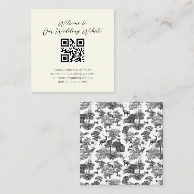 Tarjeta De Recepción Elegante Boda de venado blanco negro de tela blanc (Anverso / Reverso)