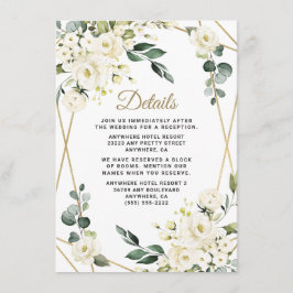 Tarjeta De Recepción Elegante Boda de Verdor Geométrico Floral Oro