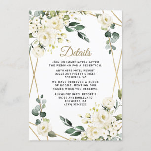 Tarjeta De Recepción Elegante Boda de Verdor Geométrico Floral Oro