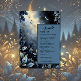 Tarjeta De Recepción Elegante Boda del Bosque Azul y Oro de Medianoche