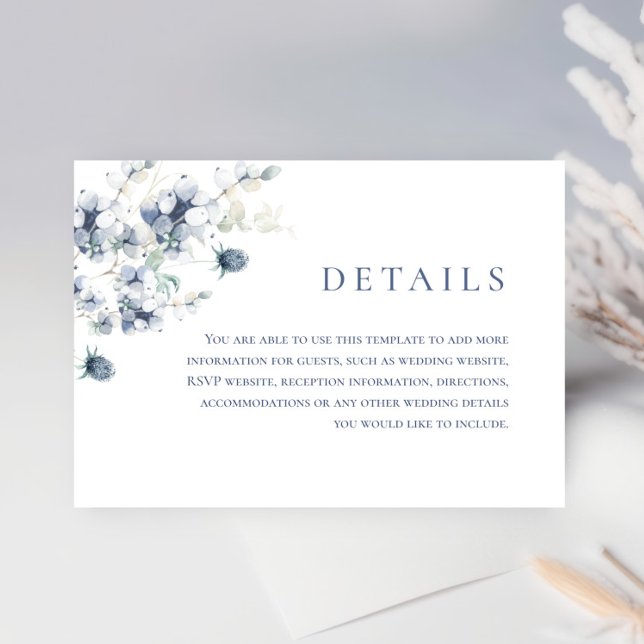 Tarjeta De Recepción Elegante Boda del Foliage azul de invierno agitado (Subido por el creador)