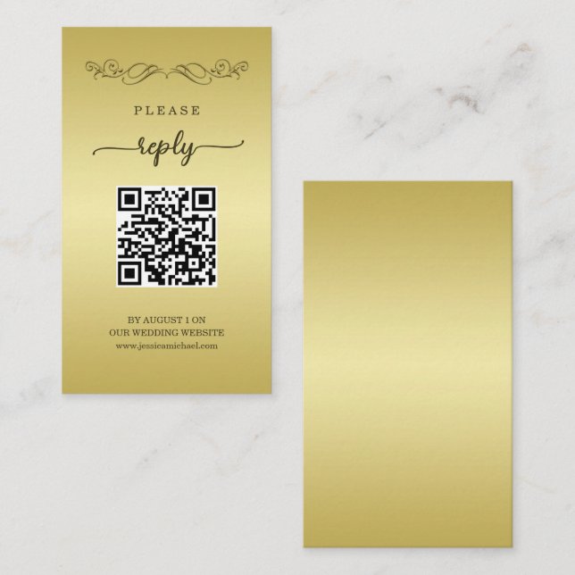Tarjeta De Recepción Elegante boda del Ornate Gold de lujo (Anverso / Reverso)