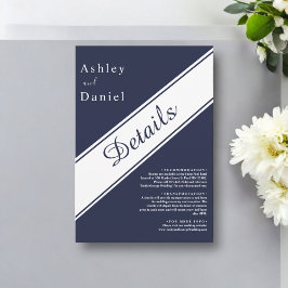 Tarjeta De Recepción Elegante Boda Delicado Blanco Azul de la Marina Mo