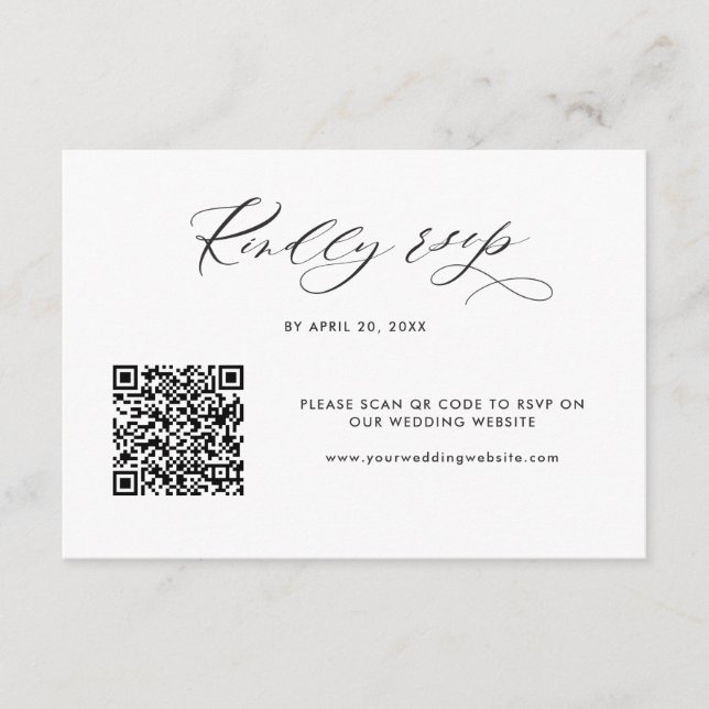 Tarjeta De Recepción Elegante Boda en línea de código QR moderno RSVP (Anverso)