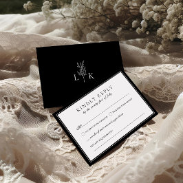 Tarjeta De Recepción Elegante Boda en Monograma de Leaf RSVP