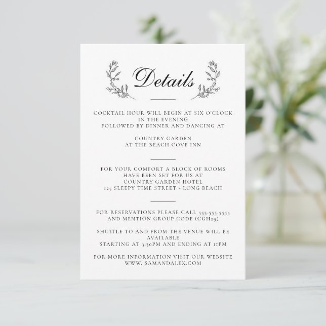Tarjeta De Recepción Elegante Boda Escudo blanco y negro (Anverso de pie)