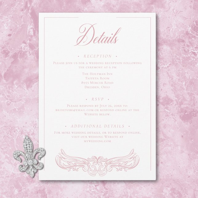 Tarjeta De Recepción Elegante Boda Escudo de pájaros de Chinoiserie ros (Elegant Pink Chinoiserie Bird Crest Wedding Enclosure Card)