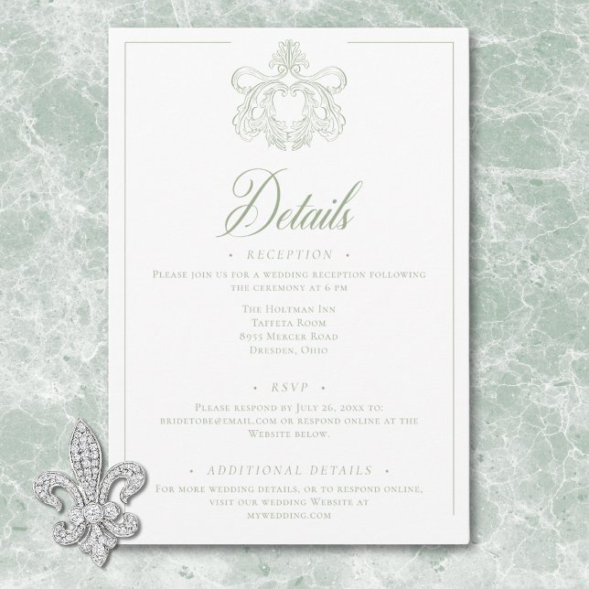 Tarjeta De Recepción Elegante Boda Escudo de pájaros de la Chinoiserie  (Elegant Green Chinoiserie Bird Crest Wedding Enclosure Card)