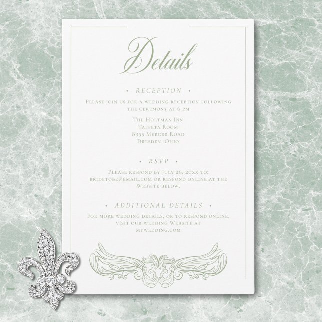 Tarjeta De Recepción Elegante Boda Escudo de pájaros de la Chinoiserie  (Elegant Green Chinoiserie Bird Crest Wedding Enclosure Card)