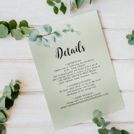 Tarjeta De Recepción Elegante Boda Eucalyptus de la hoja de verde