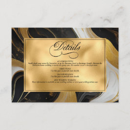Tarjeta De Recepción Elegante Boda Faux Gold, Black and White Marble