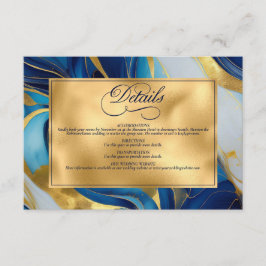 Tarjeta De Recepción Elegante Boda Faux Gold, Blue and White Marble