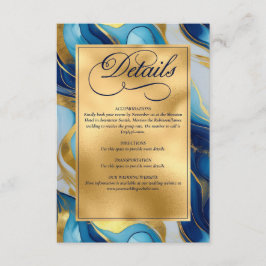 Tarjeta De Recepción Elegante Boda Faux Gold, Blue and White Marble
