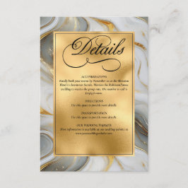 Tarjeta De Recepción Elegante Boda Faux Gold, Gris y Marble Blanco
