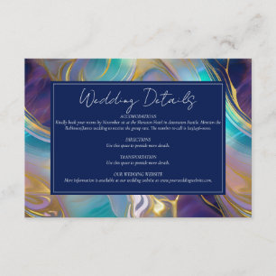 Tarjeta De Recepción Elegante Boda Faux Gold y Blue Opal Stone