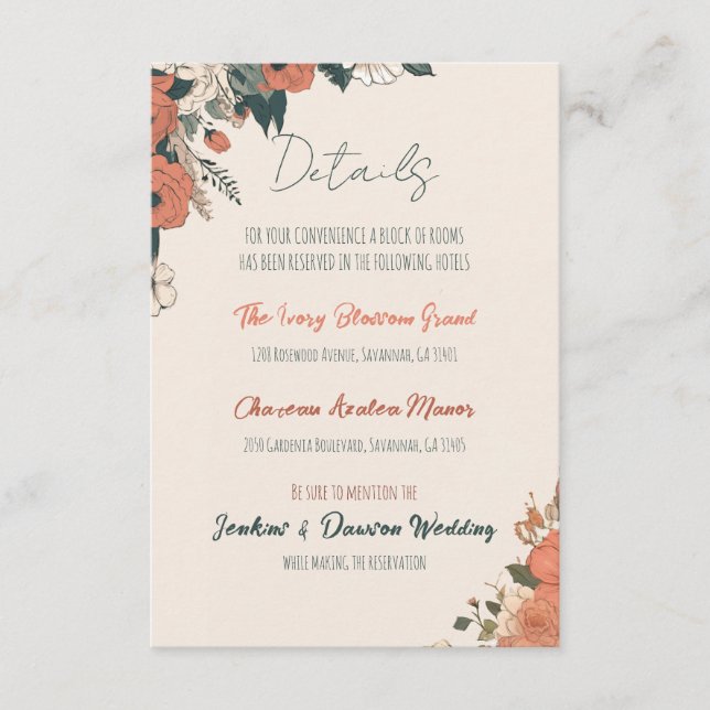 Tarjeta De Recepción Elegante Boda floral (Anverso)