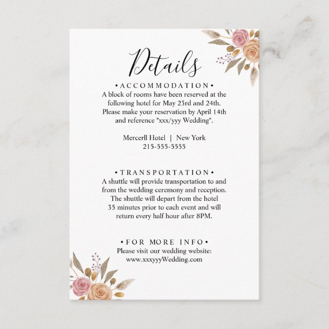 Tarjeta De Recepción Elegante Boda floral (Anverso)