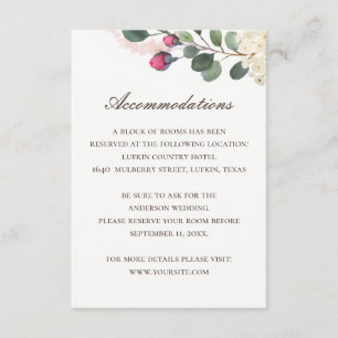 Tarjeta De Recepción Elegante Boda floral   Alojamiento Rosa + QR