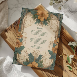 Tarjeta De Recepción Elegante Boda floral Art Nouveau