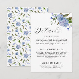 Tarjeta De Recepción Elegante Boda floral azul