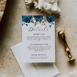 Tarjeta De Recepción Elegante Boda floral azul de la Marina