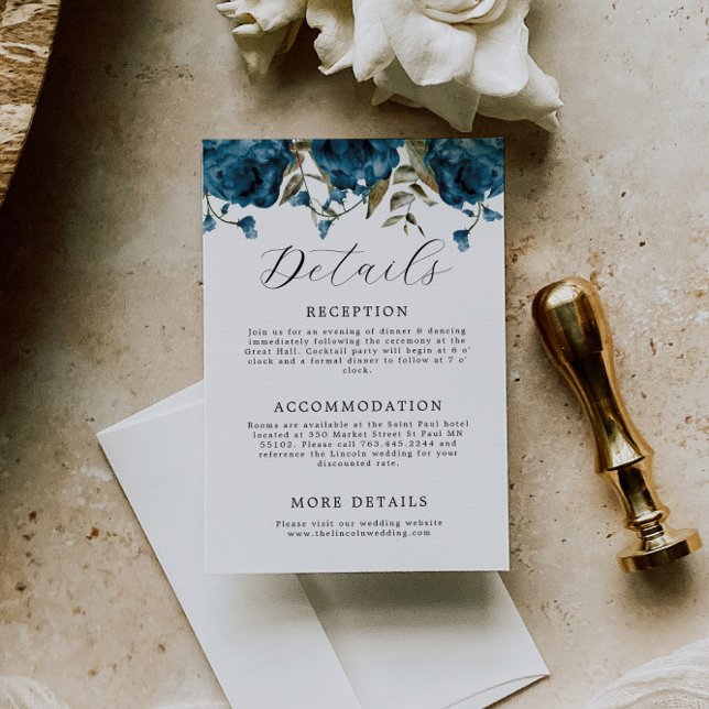 Tarjeta De Recepción Elegante Boda floral azul de la Marina (Subido por el creador)