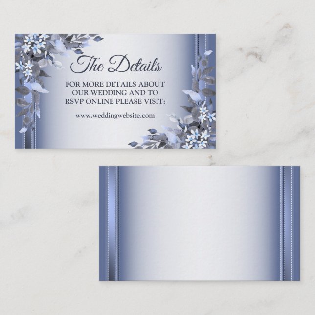 Tarjeta De Recepción Elegante Boda floral azul de la Marina (Anverso / Reverso)