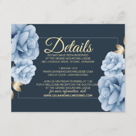 Tarjeta De Recepción Elegante Boda floral azul de Midnight