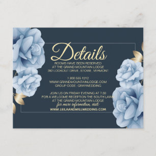 Tarjeta De Recepción Elegante Boda floral azul de Midnight