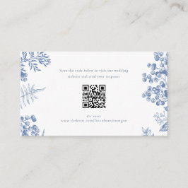 Tarjeta De Recepción Elegante Boda floral azul francés Código QR