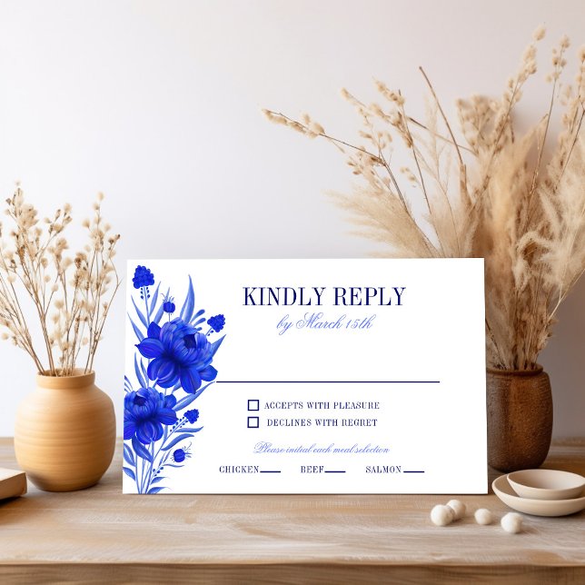 Tarjeta De Recepción Elegante Boda Floral Azul RSVP (Subido por el creador)
