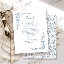 Tarjeta De Recepción Elegante Boda floral azul vintage francés