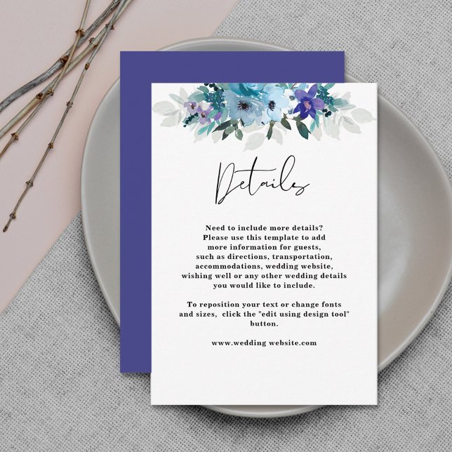 Tarjeta De Recepción Elegante boda floral azul violeta polvoriento deta (Subido por el creador)