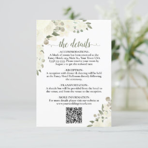 Tarjeta De Recepción Elegante Boda floral blanco marfil detalles código
