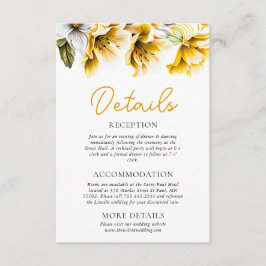 Tarjeta De Recepción Elegante Boda floral blanco y amarillo