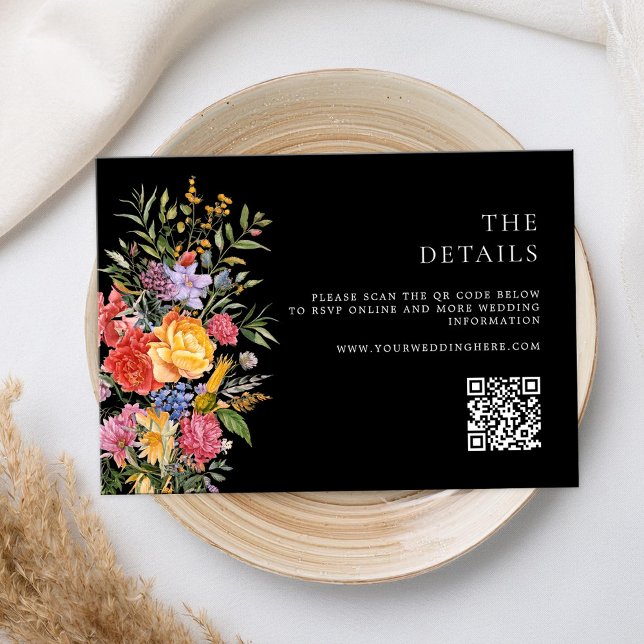 Tarjeta De Recepción Elegante Boda floral Boho Black Dutch (Subido por el creador)