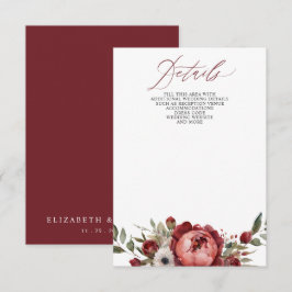 Tarjeta De Recepción Elegante Boda Floral Boho Burgundy Rubor